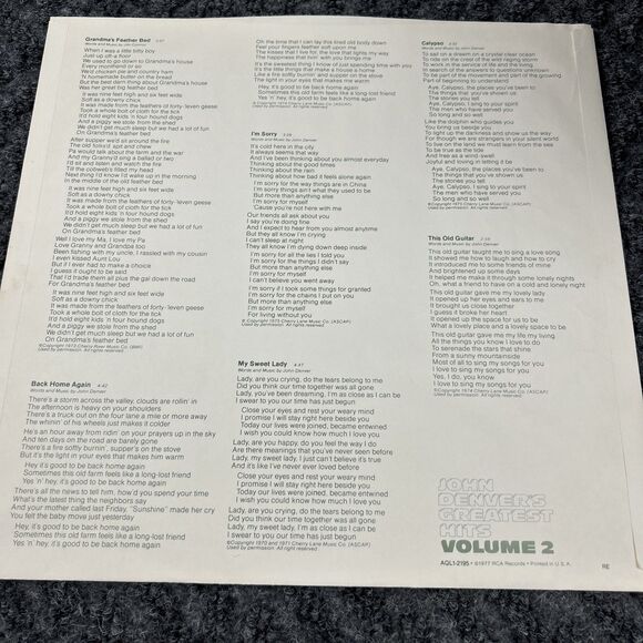 John Denver - Greatest Hits Volume 2 - RCA Records Pressing AQL1-2195 - Picture 7 of 9